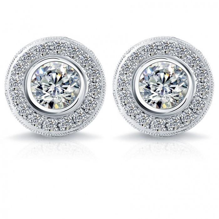 3.50 Carati Pave Halo Genuino Diamond Stud Orecchino In Oro Bianco Gioielleria Raffinata