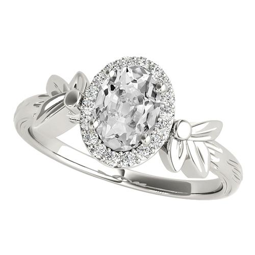 3,50 Carati Halo Oval Old European Vero Diamante Ring Leaf Style Gold