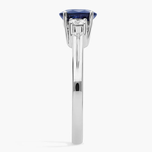 3 Pietre Anello Anniversario Con Zaffiro E Diamanti Oro Bianco 14K