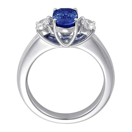 3 Pietre Anello Anniversario Con Zaffiro E Diamanti Oro Bianco 14K