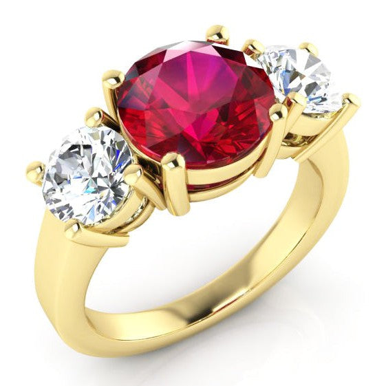 4 ct Anello da donna in Oro Bianco con 3 Pietre di Rubini e Rotondo Diamanti