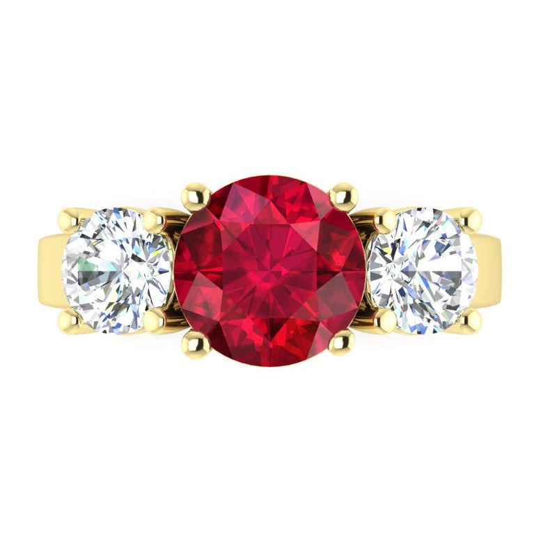 4 ct Anello da donna in Oro Bianco con 3 Pietre di Rubini e Rotondo Diamanti