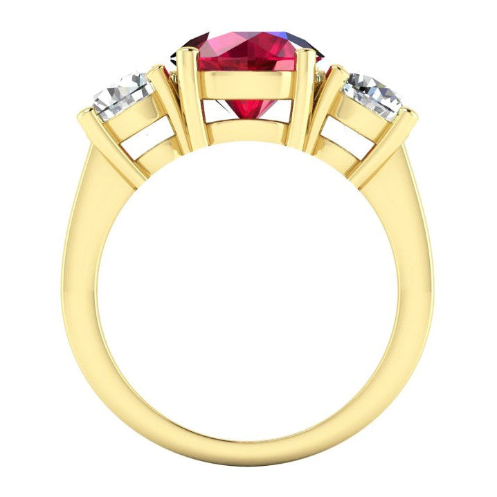 4 ct Anello da donna in Oro Bianco con 3 Pietre di Rubini e Rotondo Diamanti