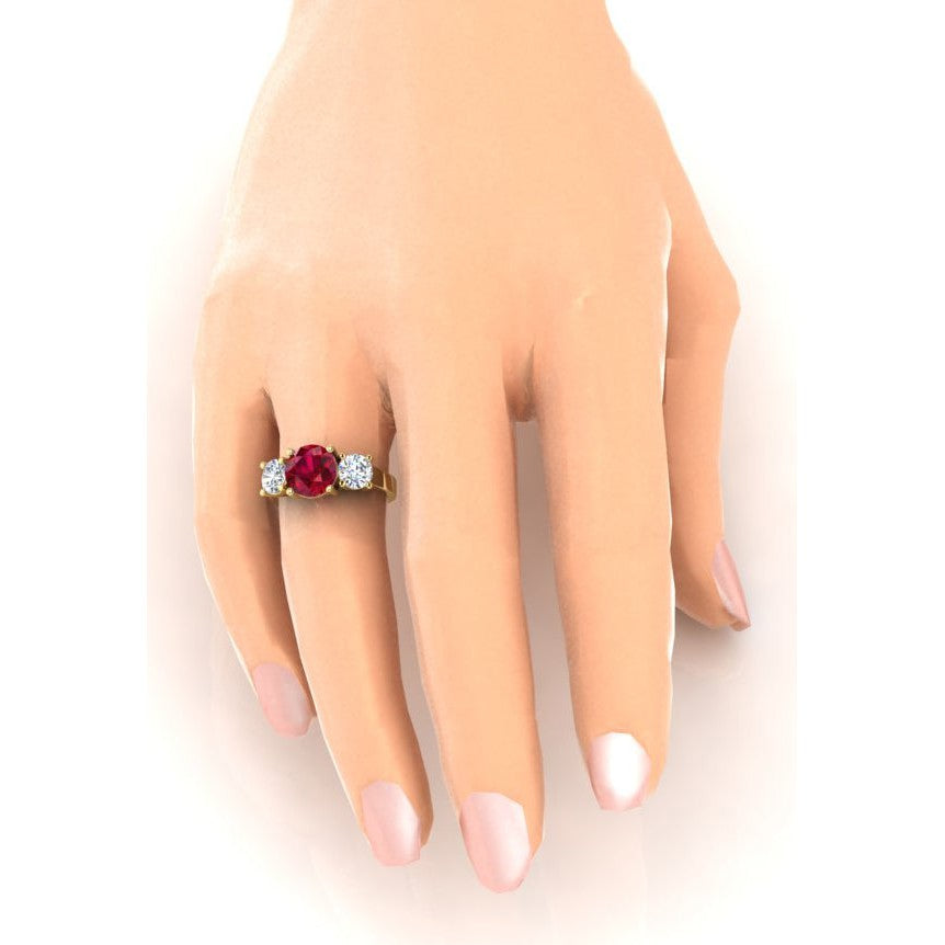 4 ct Anello da donna in Oro Bianco con 3 Pietre di Rubini e Rotondo Diamanti