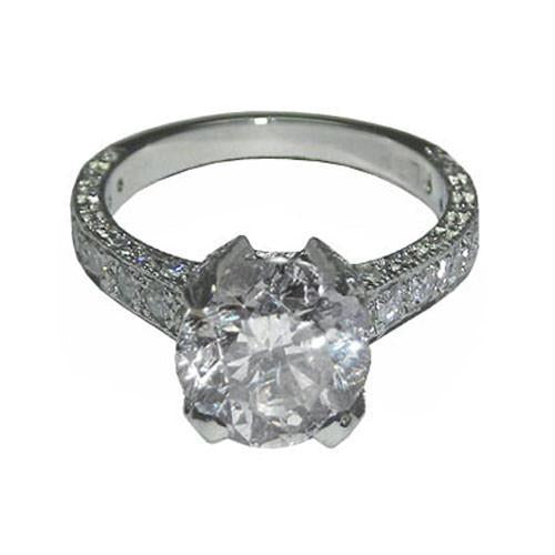 4.01 Ct. Anello Solitario Rotondo Brillante Con Pavé Di Genuino Diamanti WG Con Accenti
