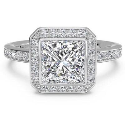 4.01 Ct. Princess & Round Naturale Diamond Halo Ring 14K WG With Diamonds