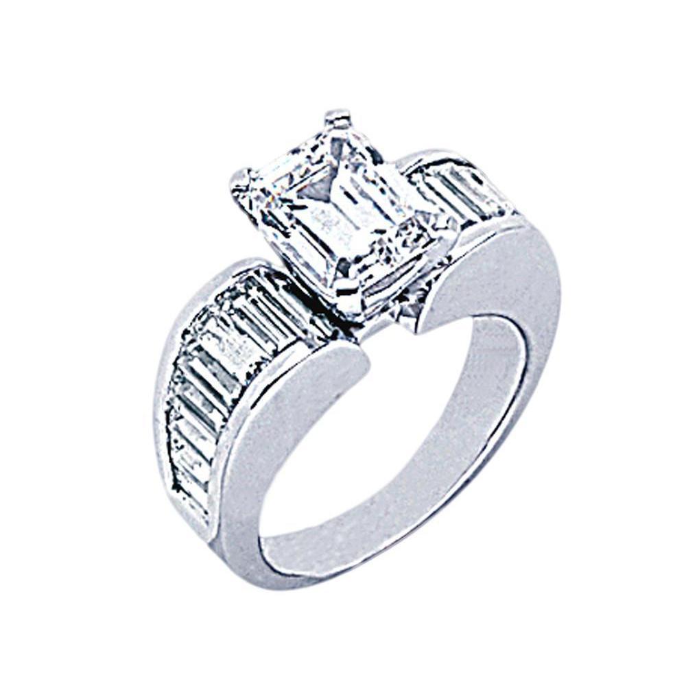 4.25 Ct. Anello Di Fidanzamento Con Vero Diamante Solitario Taglio Smeraldo Con Accenti