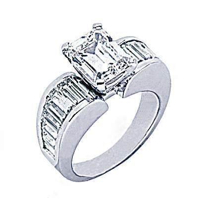 4.25 Ct. Anello Di Fidanzamento Con Vero Diamante Solitario Taglio Smeraldo Con Accenti