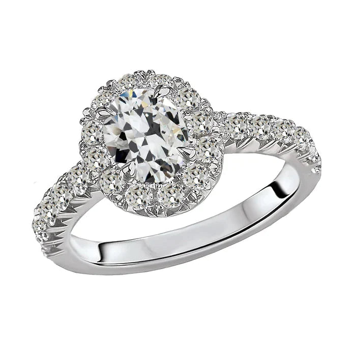 4.50 Carats Bague Halo Ronde & Ovale Vieux Mineur Naturale Diamant Avec Accents