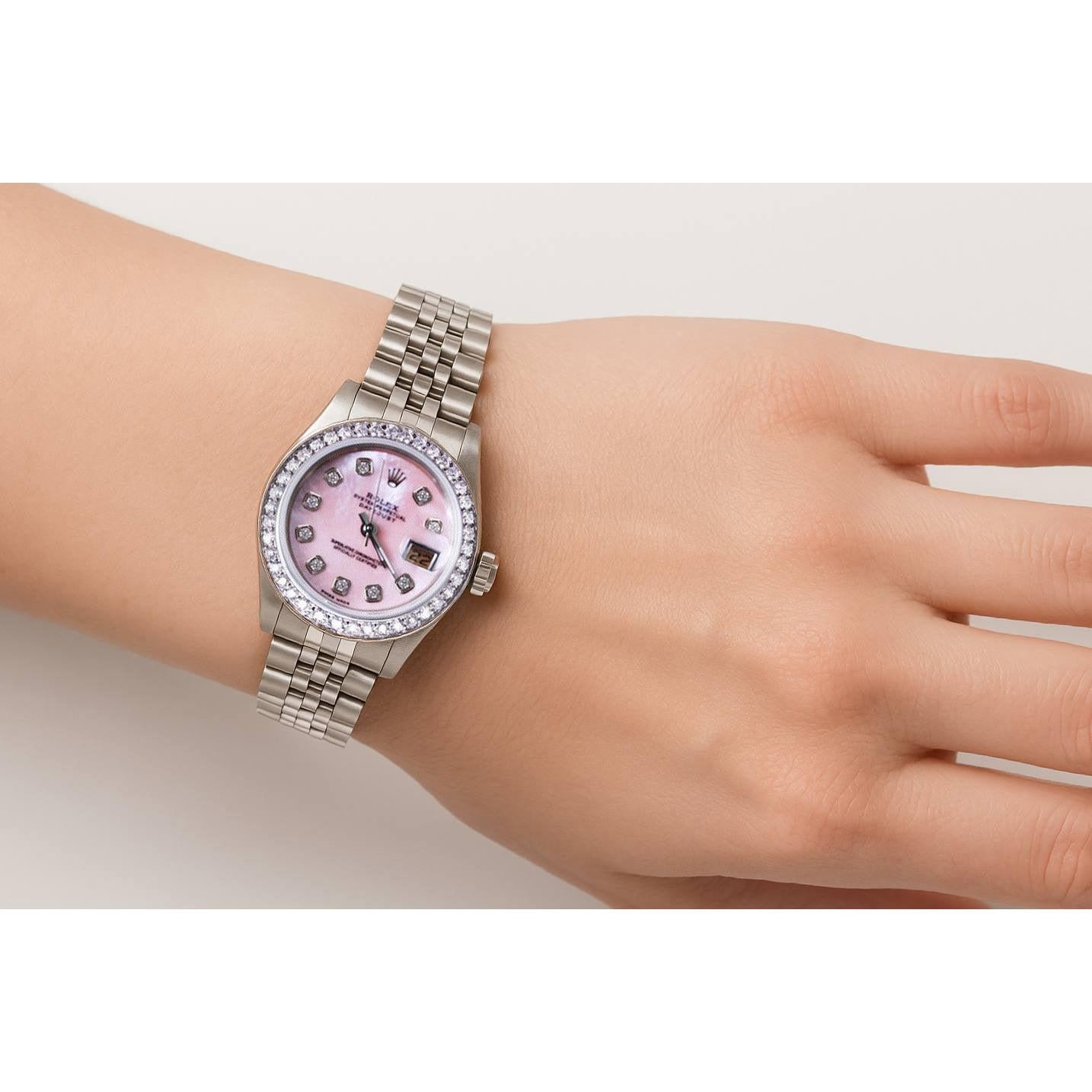 Rolex Datejust Bracciale giubileo in acciaio inossidabile con quadrante rosa e diamanti Orologio da donna