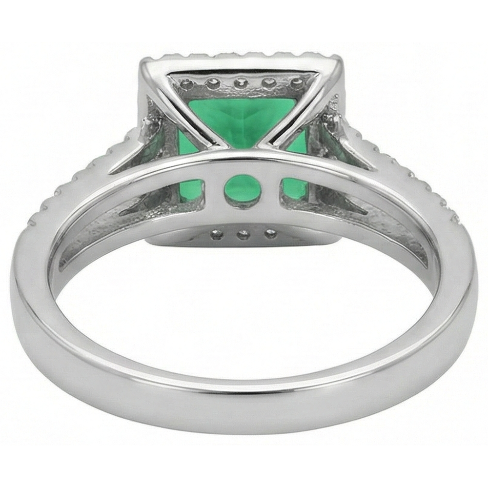 4,75 Ct. Princess Cut verde smeraldo diamante anello WG 14K gioielli