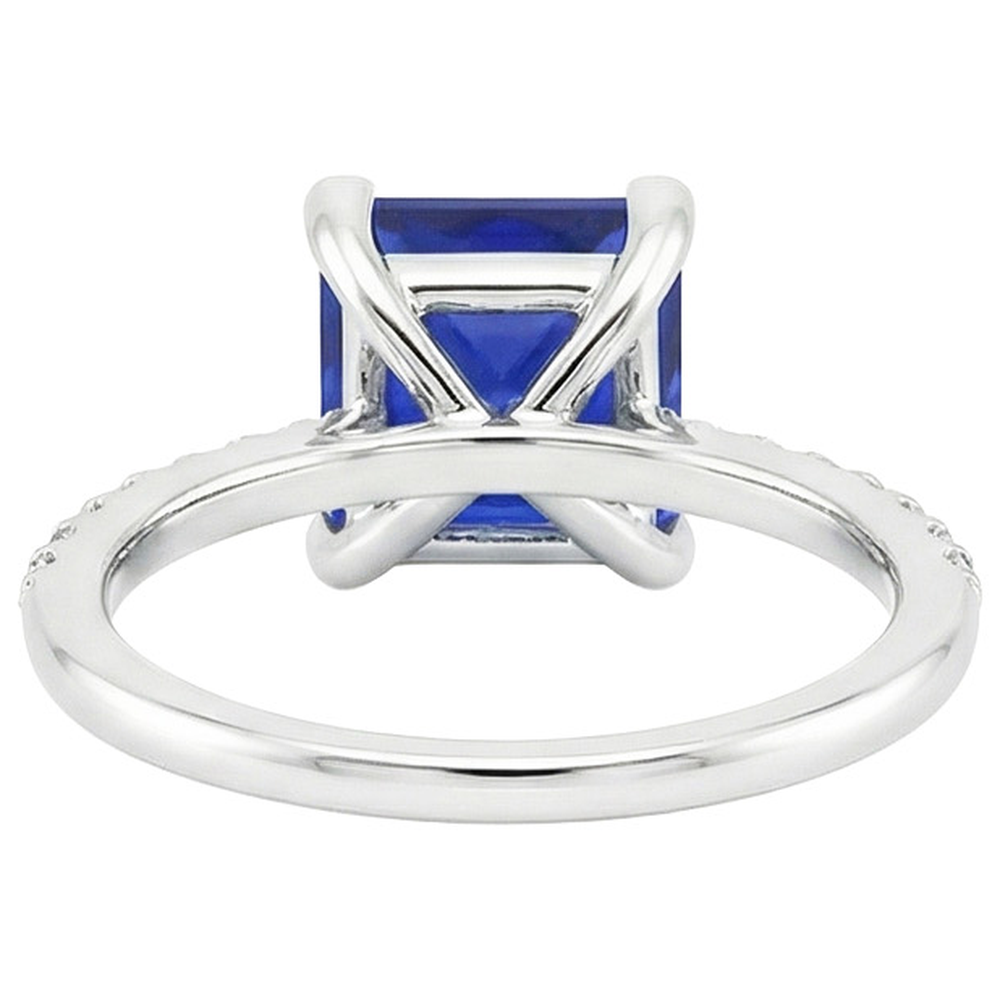 5.50 carati Solitaire Princess Blue Sapphire con accenti Pave Setting