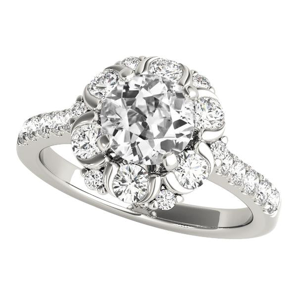 5,25 Carati Halo Il Giro Vecchio Minatore Naturale Diamante Ring Flower Style White Gold
