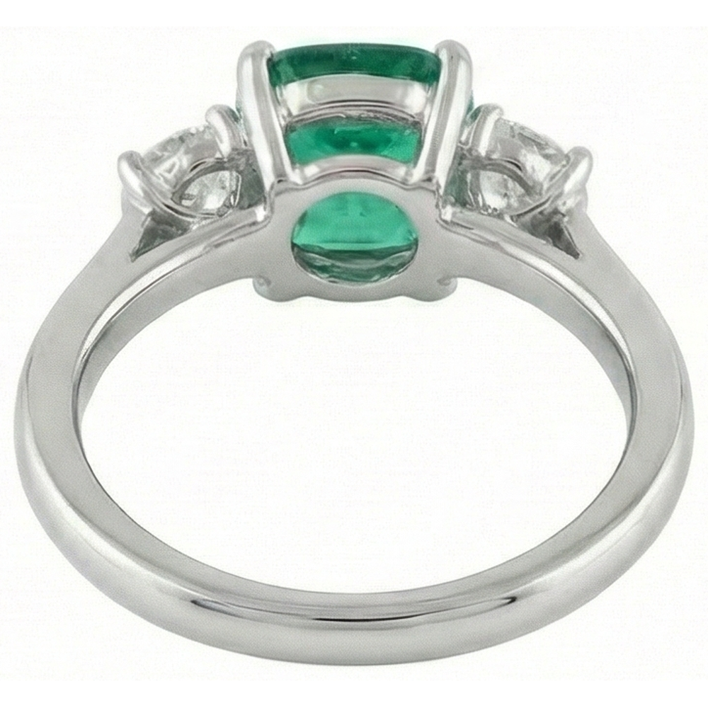 6,50 carati verde smeraldo e anello con 3 pietre di diamanti in oro bianco 14 carati