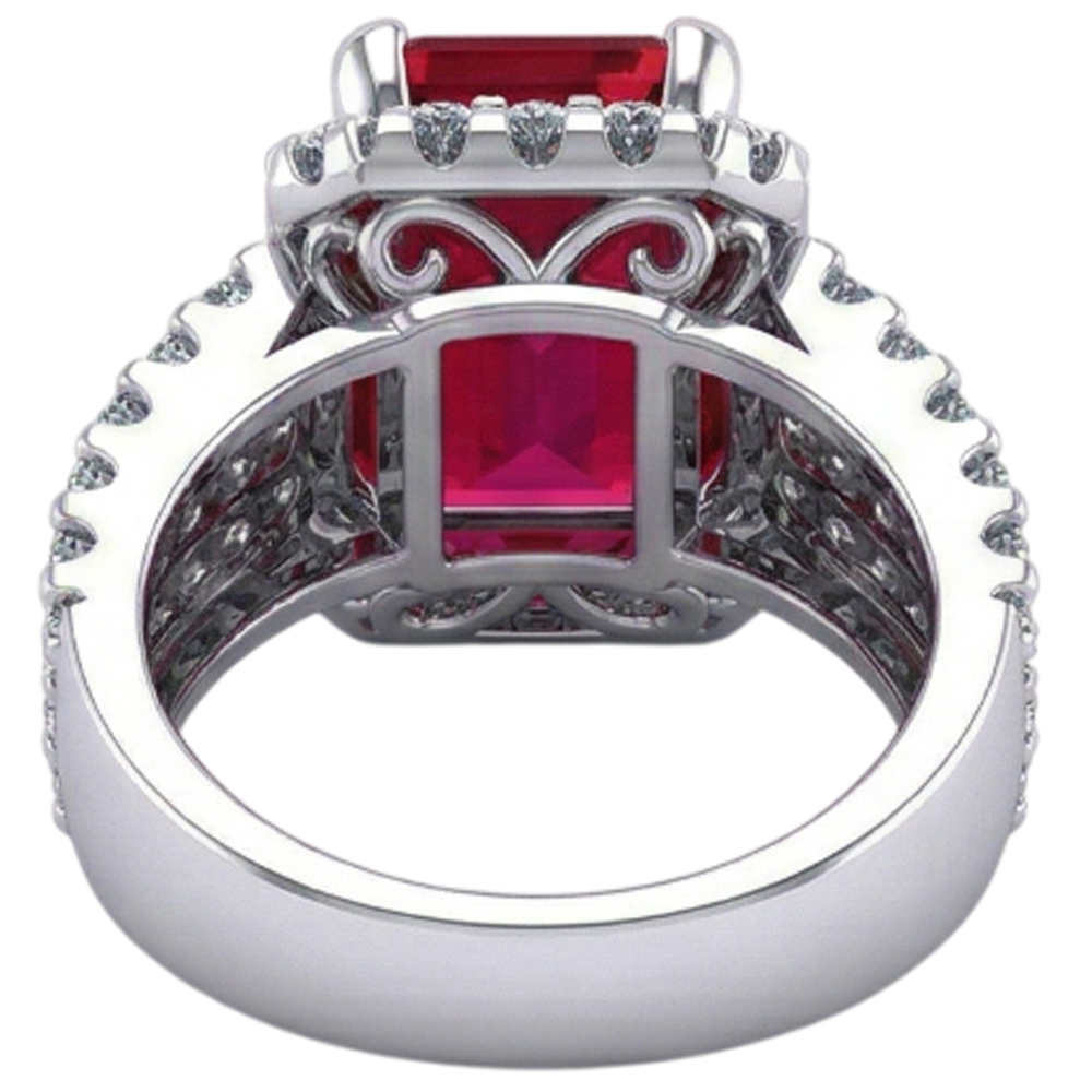 7.50 carati rubino rosso a forma di smeraldo con gioielli in oro con anello di diamanti