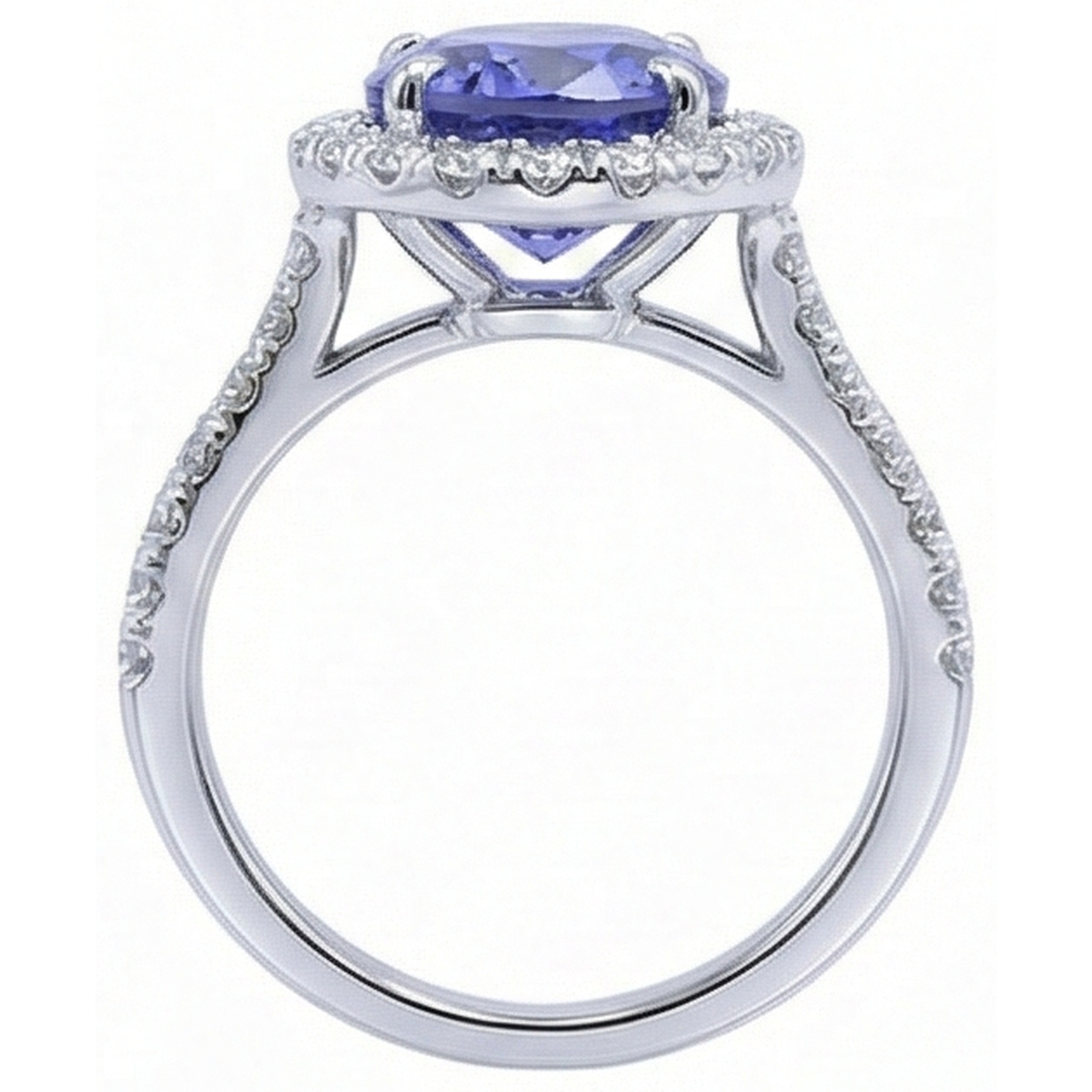 7.75 Ct Gold Jewelry Oval Tanzanite With Halo Diamond Ring