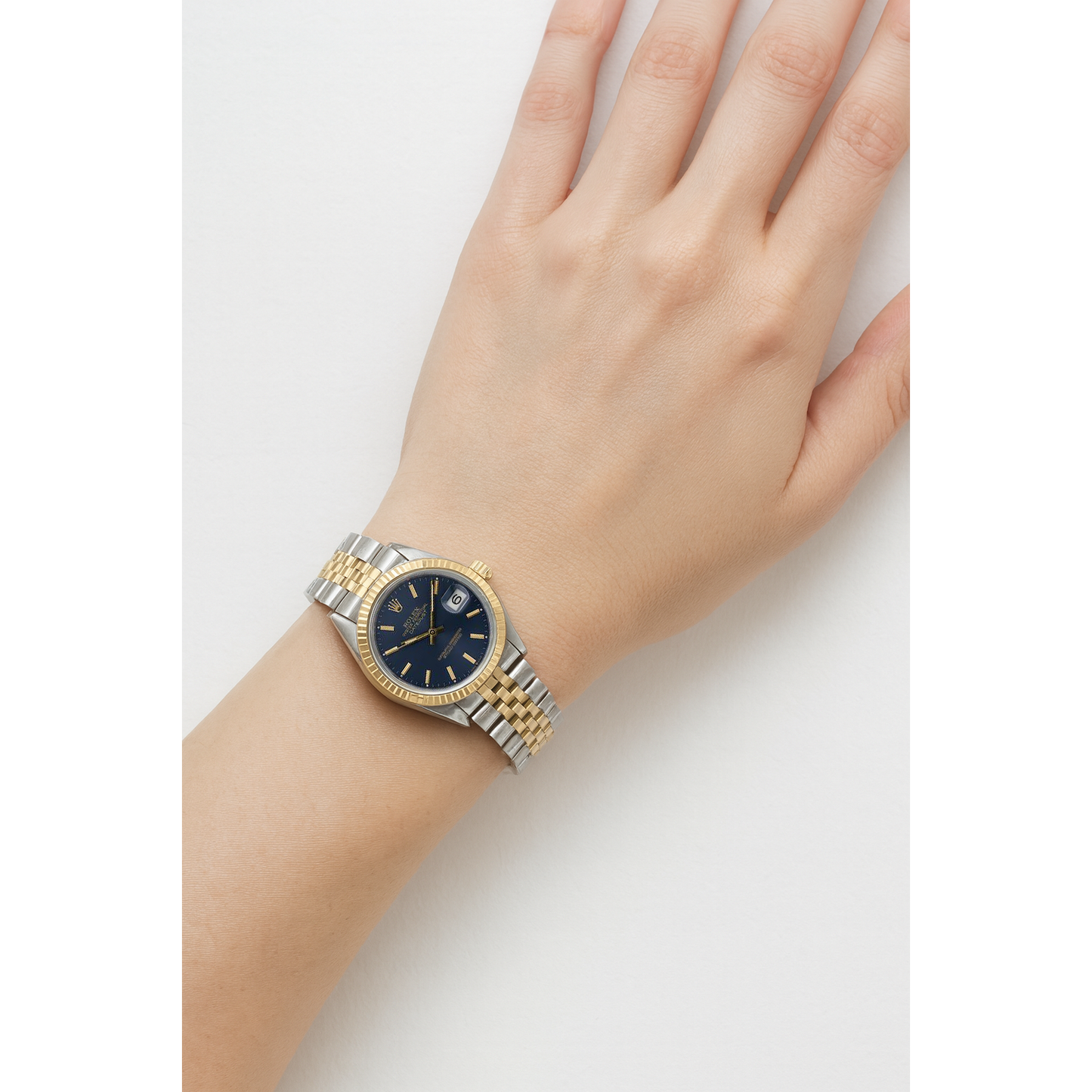 Orologio Rolex signora Datejust in acciaio oro giallo 18 carati quadrante blu 31mm