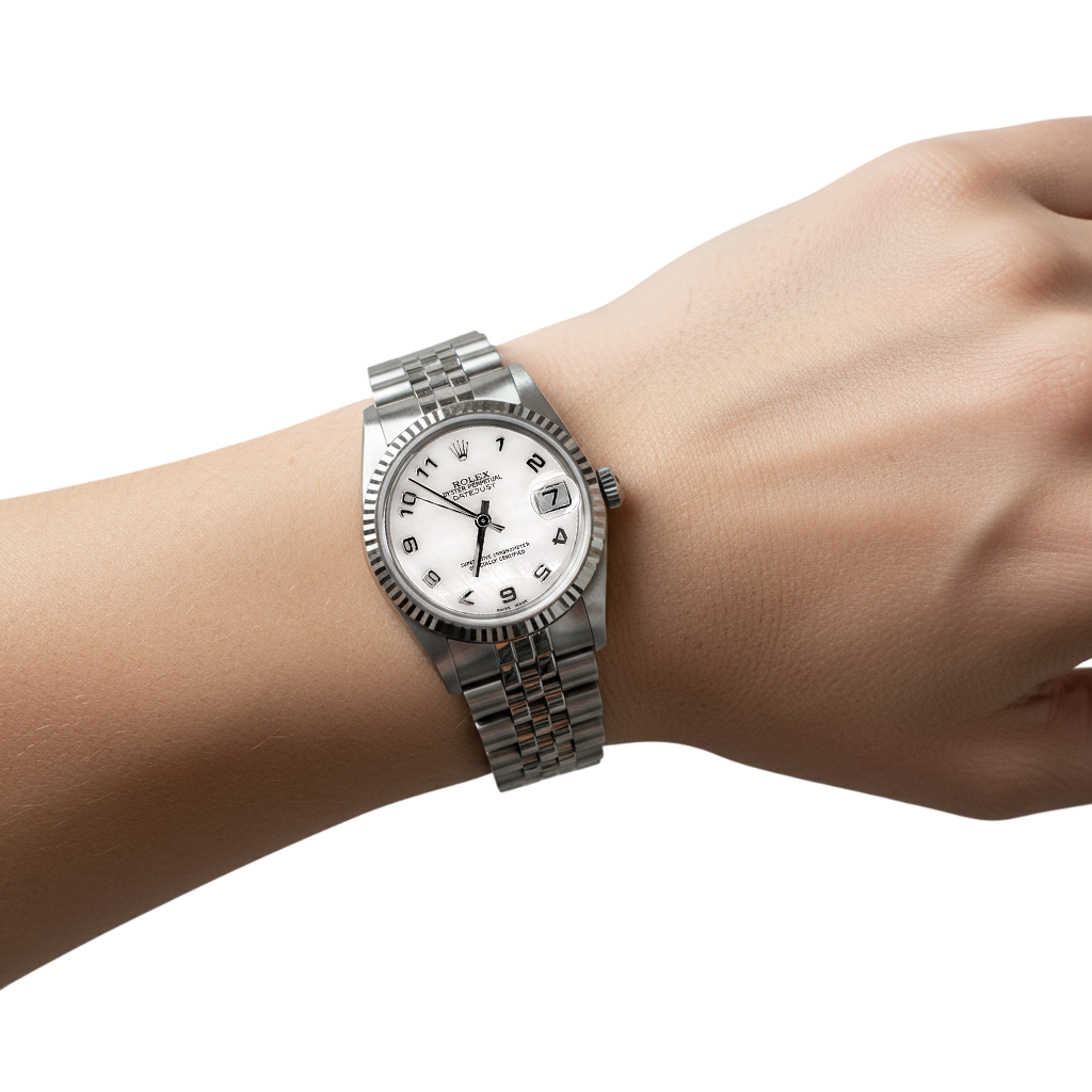 Orologio Rolex Datejust 31mm quadrante arabo in madreperla bianca