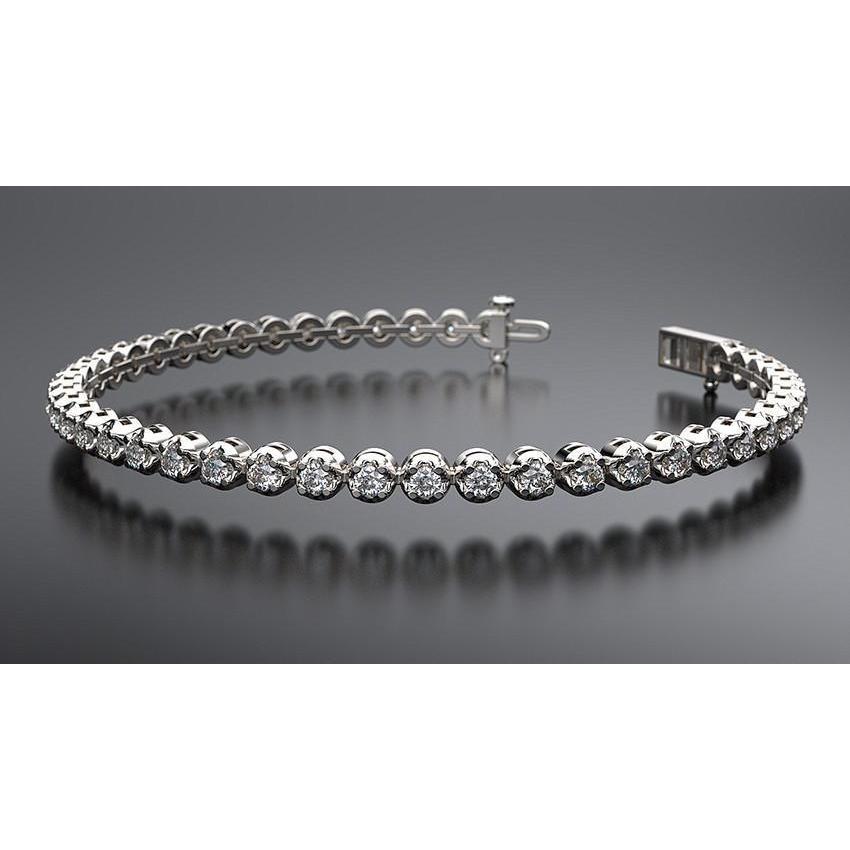 8.80 Bracciale Tennis Con Naturale Diamanti Rotondi 44 Pietre Oro Bianco 14K