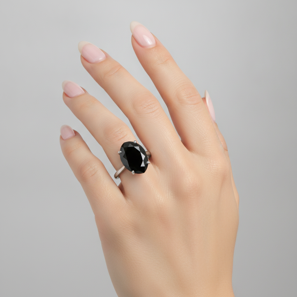 Anello di Fidanzamento Solitario con Diamante Nero Naturale a Goccia da 3,5 Carati, Montatura a Cattedrale in Oro Bianco 14K