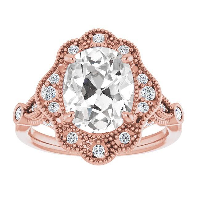 9,75 Carati Halo Fede Nuziale Ovale Vecchio Minatore Naturale Diamanti Milgrain Shank