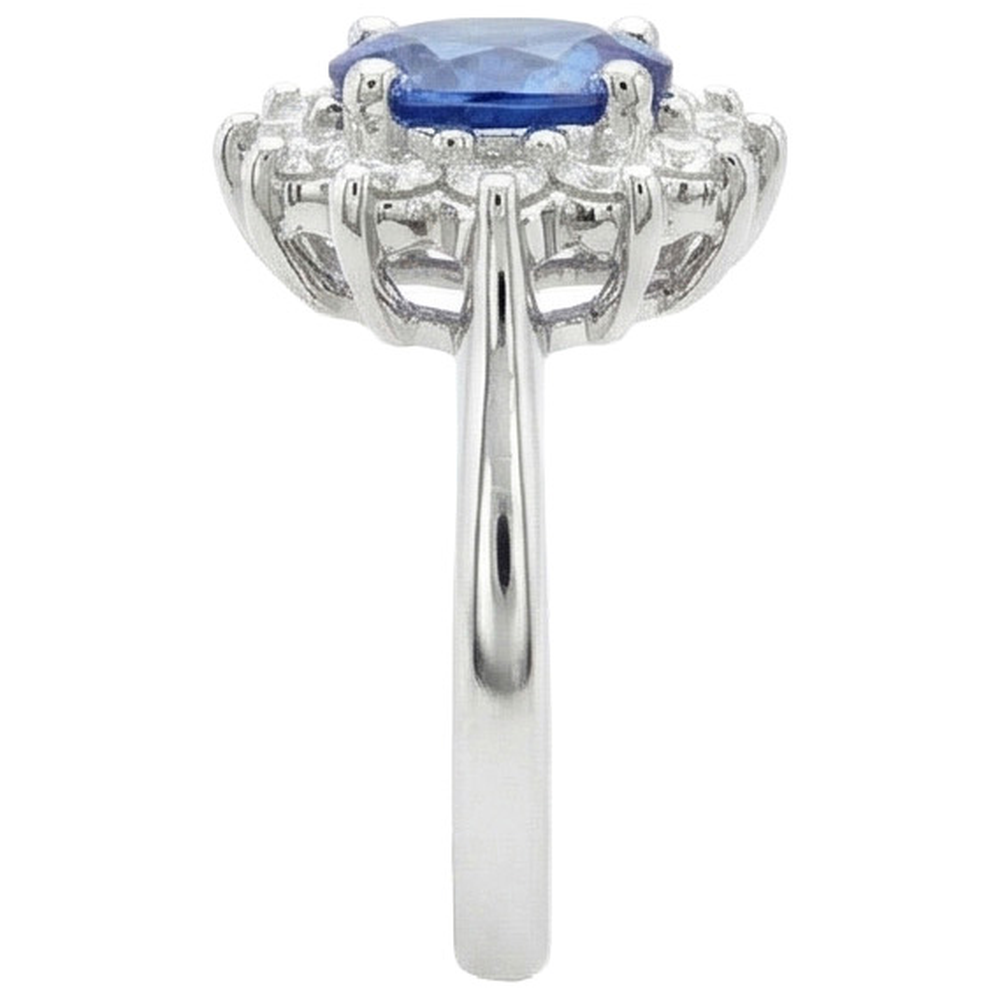 A forma di fiore con zaffiro blu da 3,60 carati e diamante in oro bianco 14K