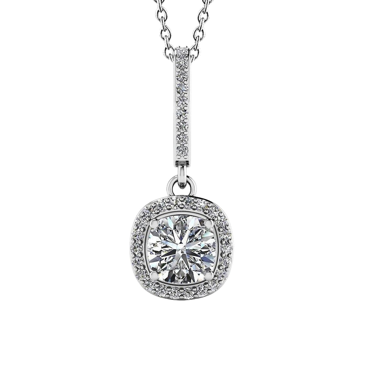 Affascinante Collana Con Ciondolo A Goccia Con Vero Diamante Taglio Cuscino Da 4,30 Carati WG In Oro Bianco 14K