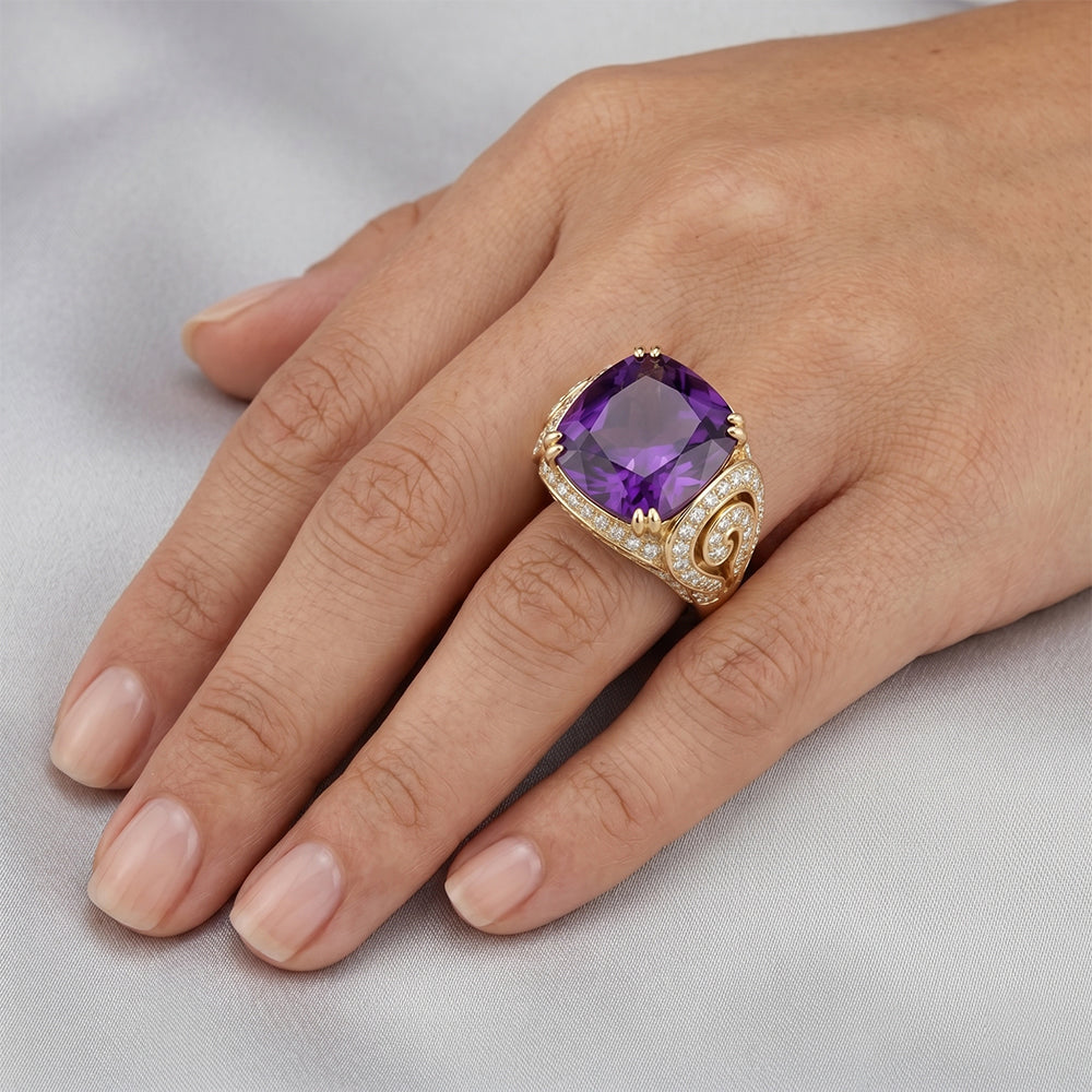 Ametista Purezza VVS Anello con Pietra Preziosa 10 carati in Oro