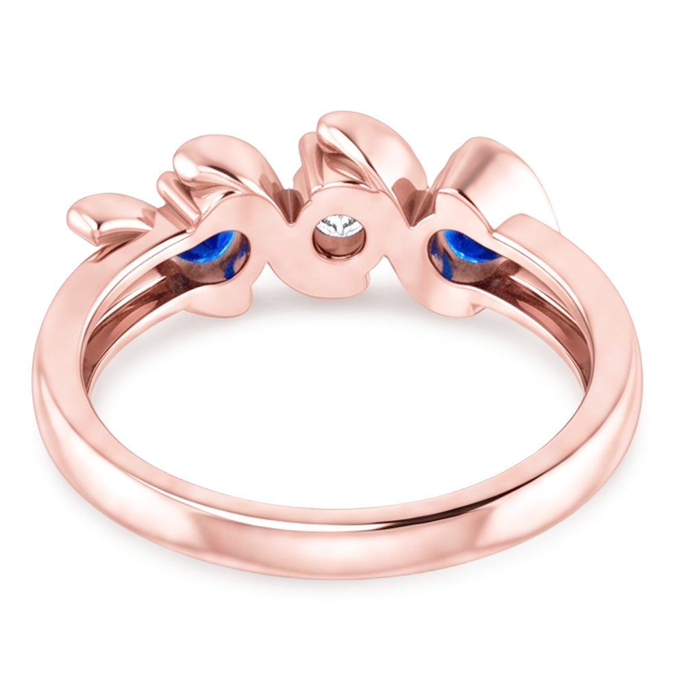 Anello 3 Pietre Diamante Zaffiro Blu 0.90 Carati Oro Rosa 14K