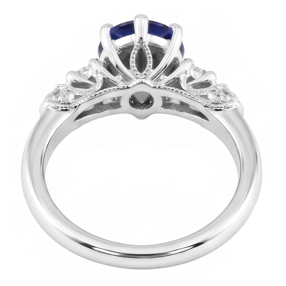 Anello 3 Pietre Stile Antico Pera Zaffiro Ceylon & Diamanti Naturali Autentici ( non creati in laboratorio ) 2 Carati