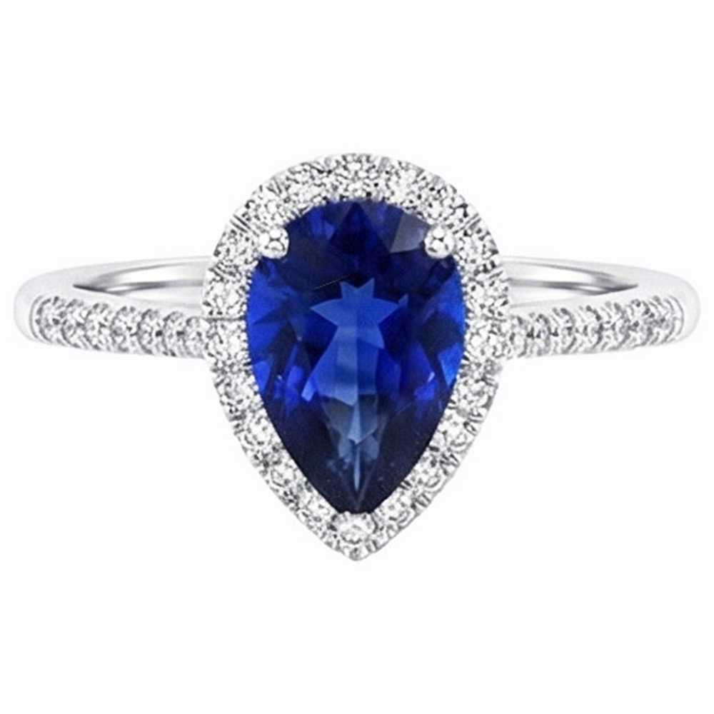 Anello A Forma Di Pera Con Zaffiro Blu E Diamanti Naturali Autentici ( non creati in laboratorio ) 3.50 Carati
