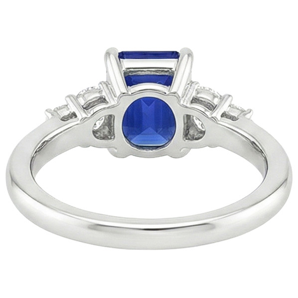 Anello Anniversario 5 Pietre Zaffiro Blu Smeraldo e Diamante 4 Carati