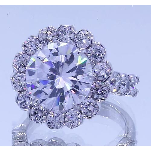 Anello Anniversario Anello Halo Rotondo Con Naturale Diamanti 3.50 Carati Oro Bianco 14K