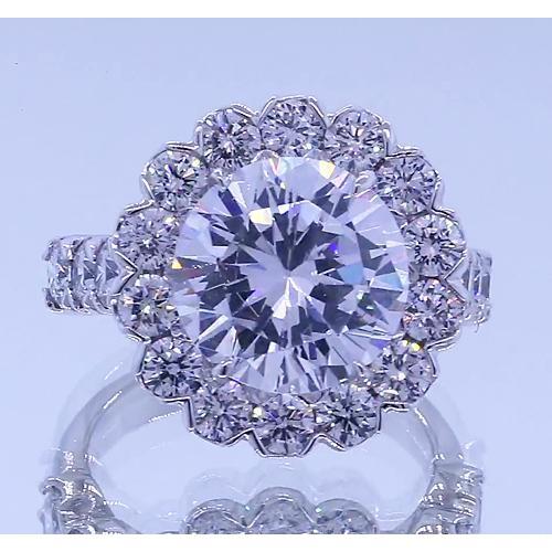 Anello Anniversario Anello Halo Rotondo Con Naturale Diamanti 3.50 Carati Oro Bianco 14K