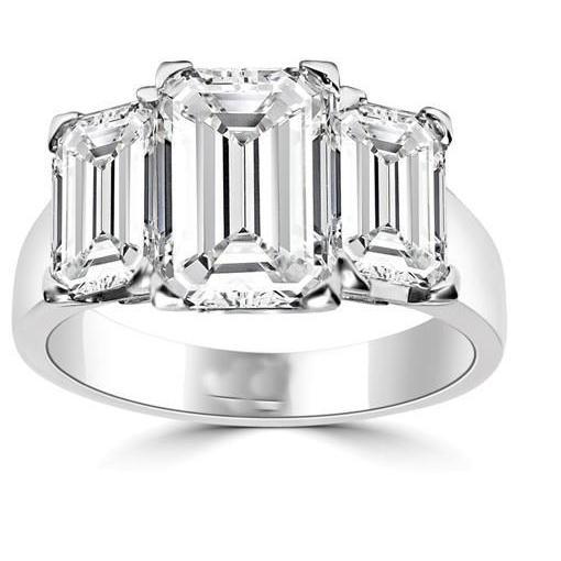 Anello Anniversario Con 3 Pietre Taglio Smeraldo 4 Carati Genuino Diamanti Oro Bianco 14K