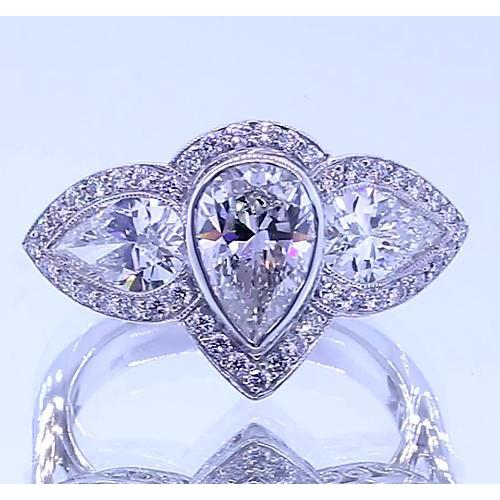 Anello Anniversario Con Naturale Diamante A Pera 6 Carati Stile Vintage Oro Bianco 14K