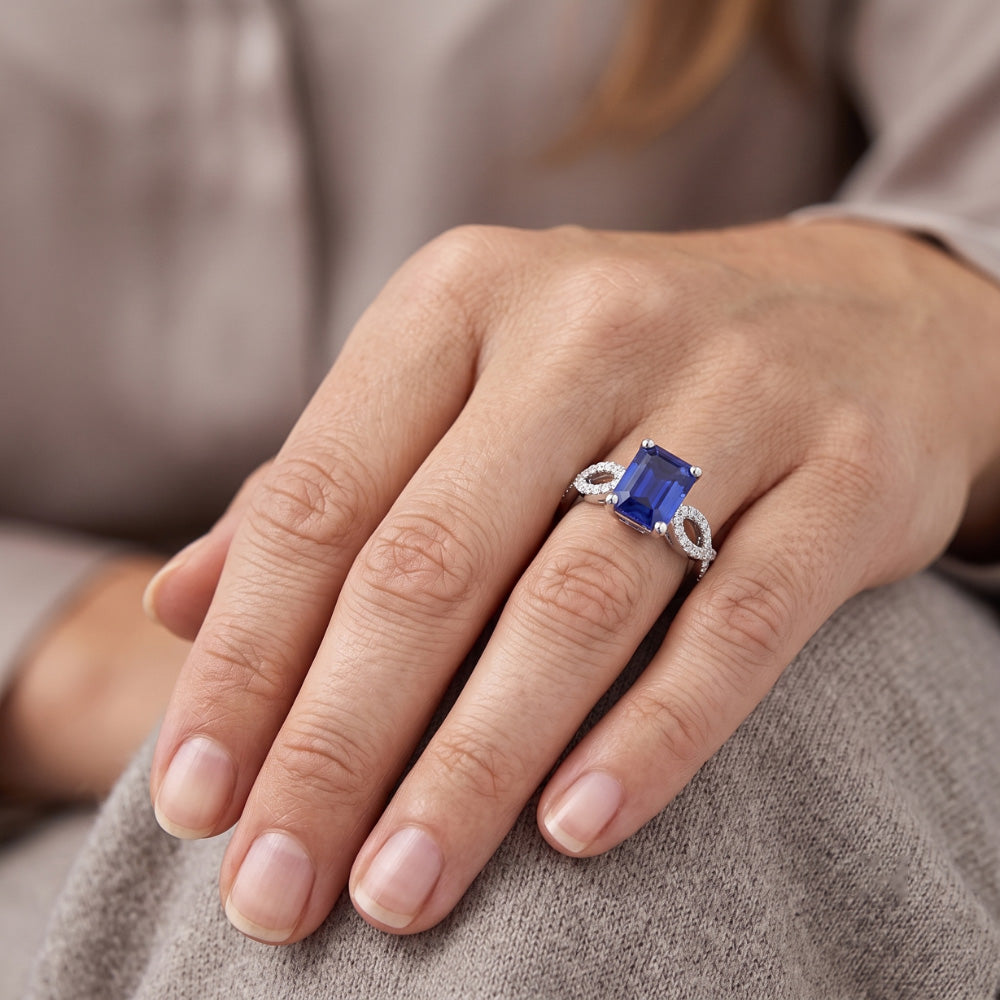 Anello Anniversario Diamante Naturale Autentico ( non creato in laboratorio ) Smeraldo Zaffiro 3.50 Carati Stile Infinito