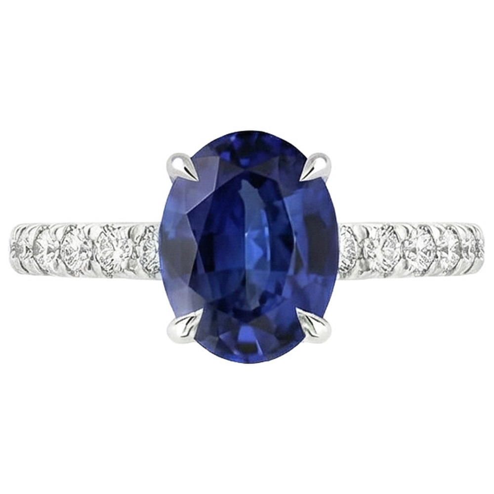 Anello Anniversario Diamante Naturale Autentico ( non creato in laboratorio ) Solitario Zaffiro Blu Con Accenti 4 Carati