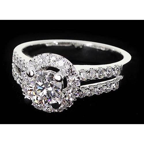 Anello Anniversario Genuino Diamante 2 Carati Halo Oro Bianco 14K Gioielli