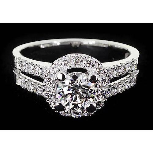 Anello Anniversario Genuino Diamante 2 Carati Halo Oro Bianco 14K Gioielli