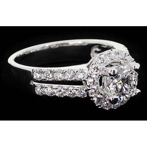 Anello Anniversario Genuino Diamante 2 Carati Halo Oro Bianco 14K Gioielli