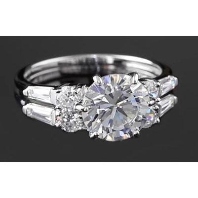 Anello Anniversario Genuino Diamanti Rotondi E Baguette 4.50 Carati Oro Bianco 14K