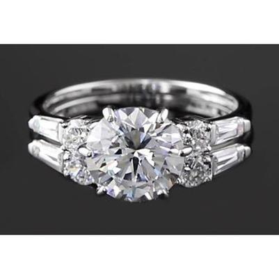 Anello Anniversario Genuino Diamanti Rotondi E Baguette 4.50 Carati Oro Bianco 14K