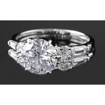Anello Anniversario Genuino Diamanti Rotondi E Baguette 4.50 Carati Oro Bianco 14K