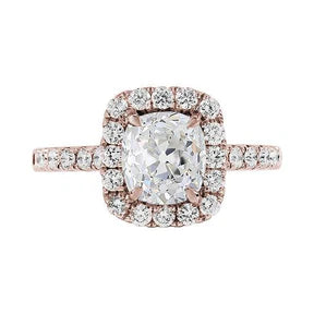 Anello Anniversario Halo Cuscino Taglio Vecchio Vero Diamante 3.90 Carati Oro Rosa