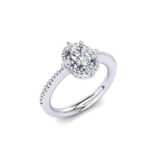 Anello Anniversario In Oro Bianco 14K 1.60 Carati Con Vero Diamante Scintillante Halo