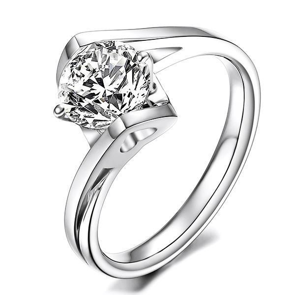 Anello Anniversario Solitario Naturale Diamante Rotondo 2,85 Ct Stile Tensione