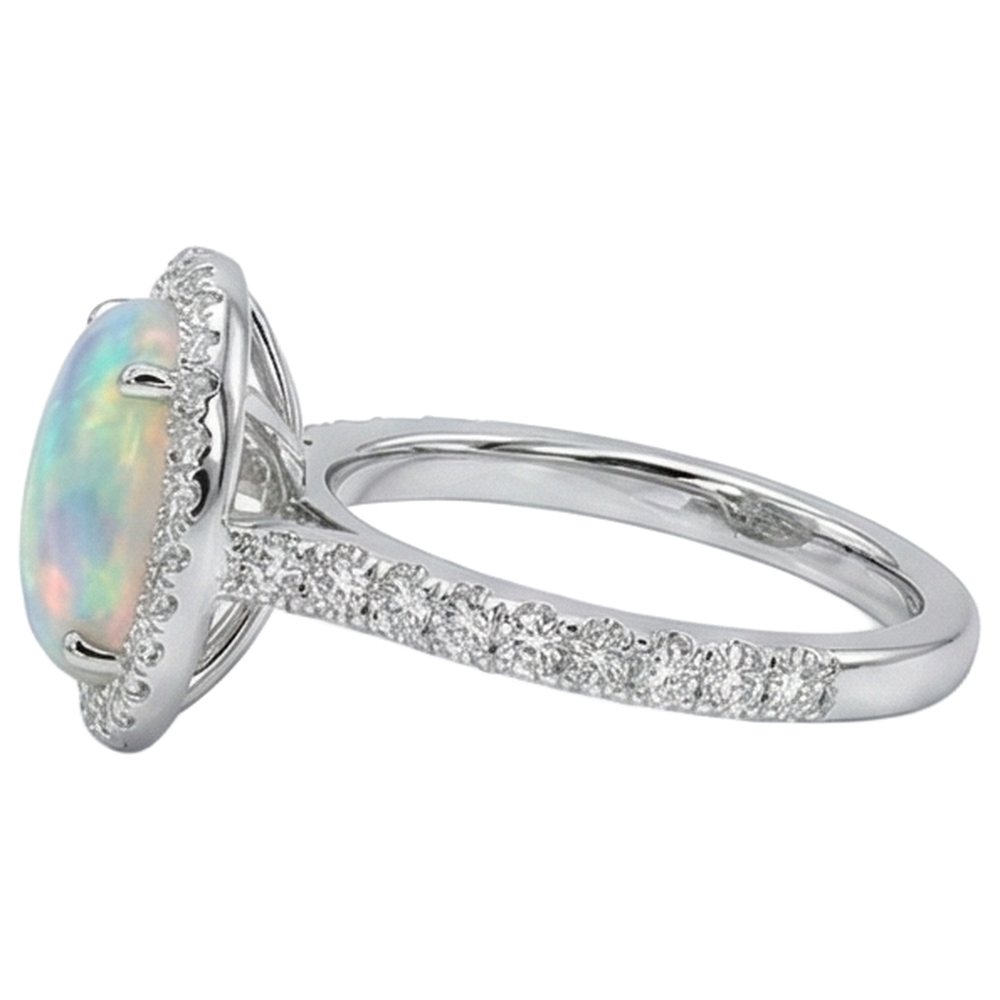 Anello Anniversario con Opale E Diamanti 11.20 Carati Oro Bianco 14K