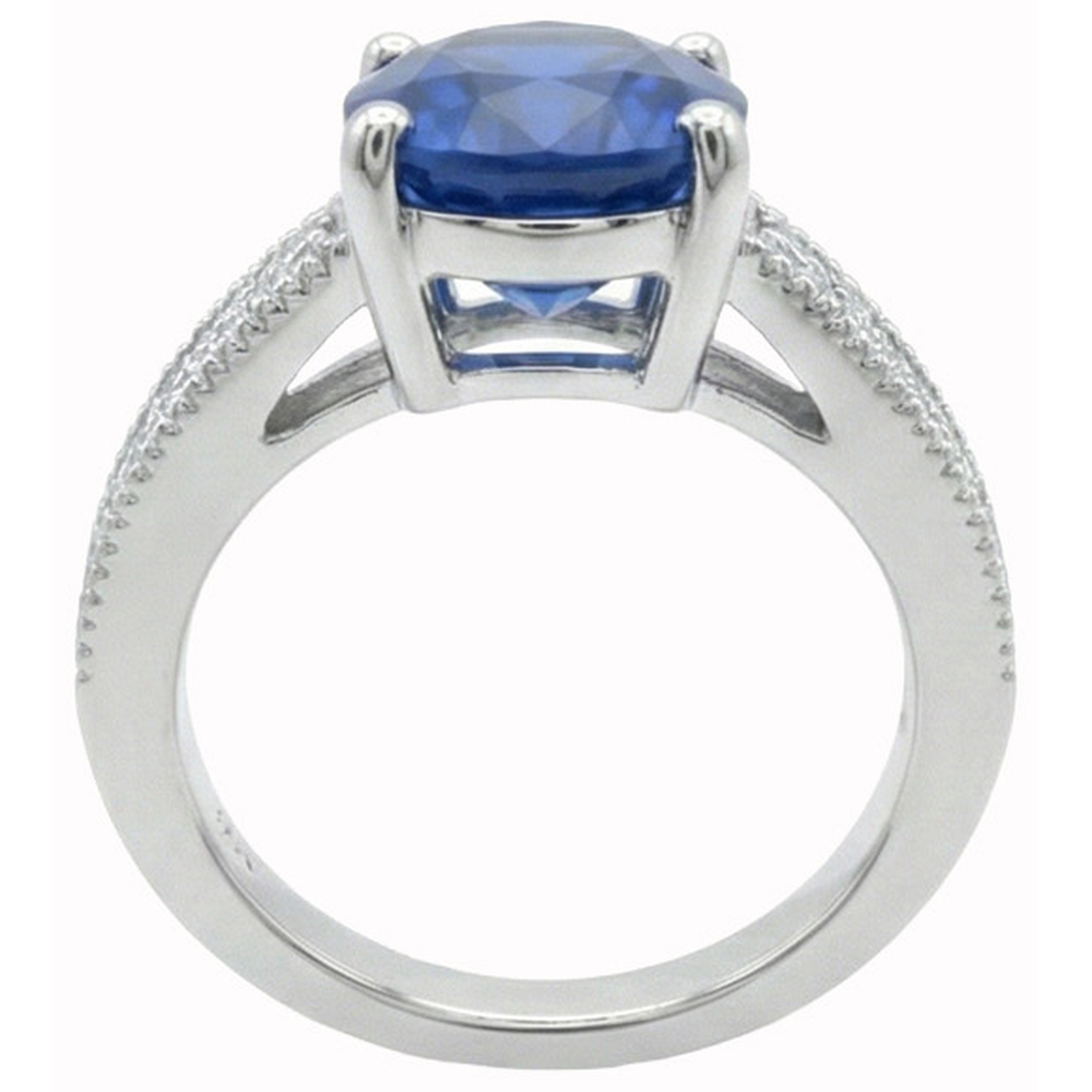 Anello Anniversario con Zaffiro di Ceylon E Diamanti Naturali Autentici ( non creati in laboratorio ) 2 Carati Oro Bianco 14K