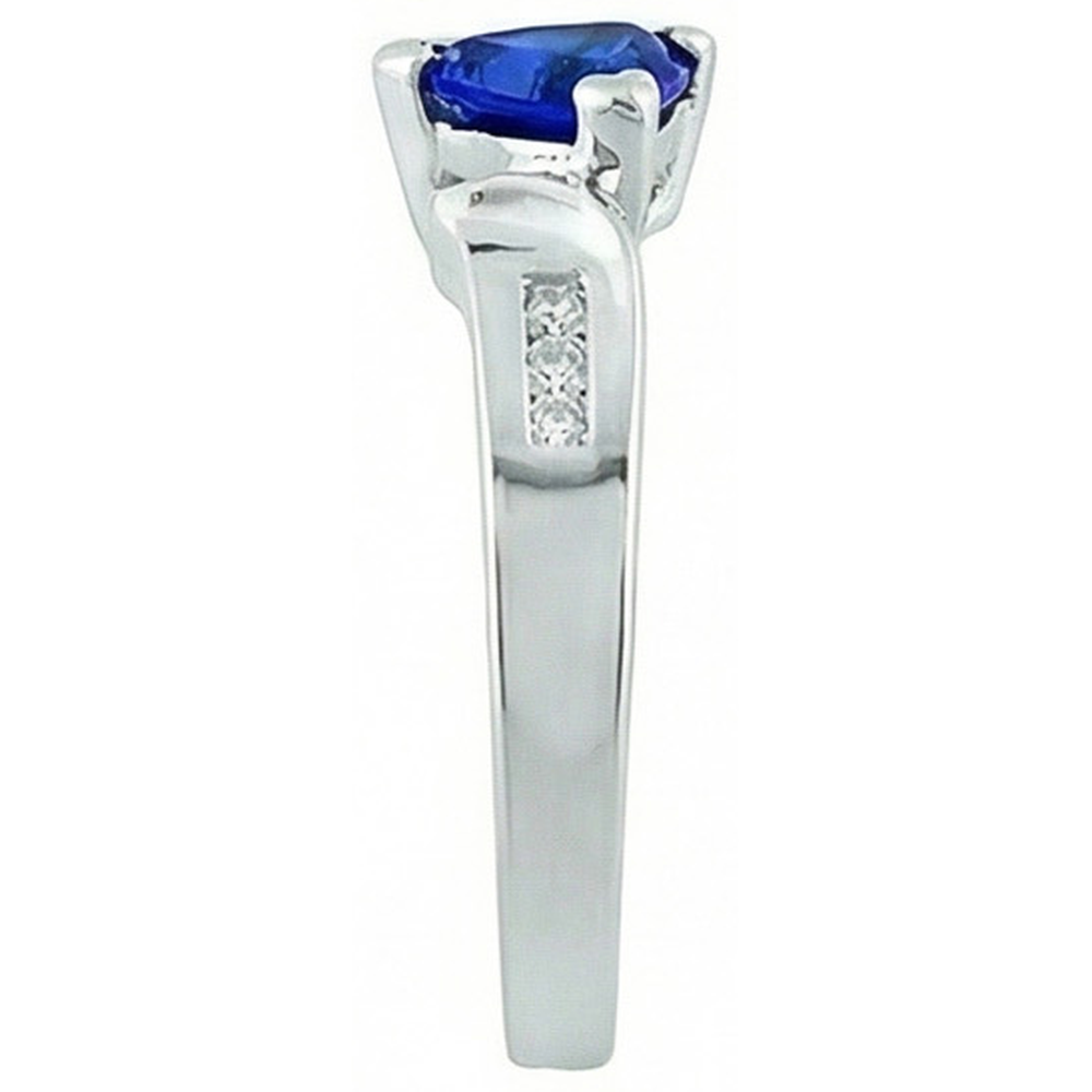 Anello Anniversario in Oro Bianco 14K con Zaffiro Ceylon 1.20 Carati e Diamanti Naturali Autentici ( non creati in laboratorio )